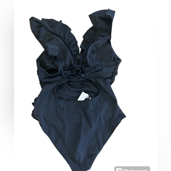 Cupshe Women's Ruffled Lace up One Piece Swimsuit Black, XL, NWT - Picture 2 of 6